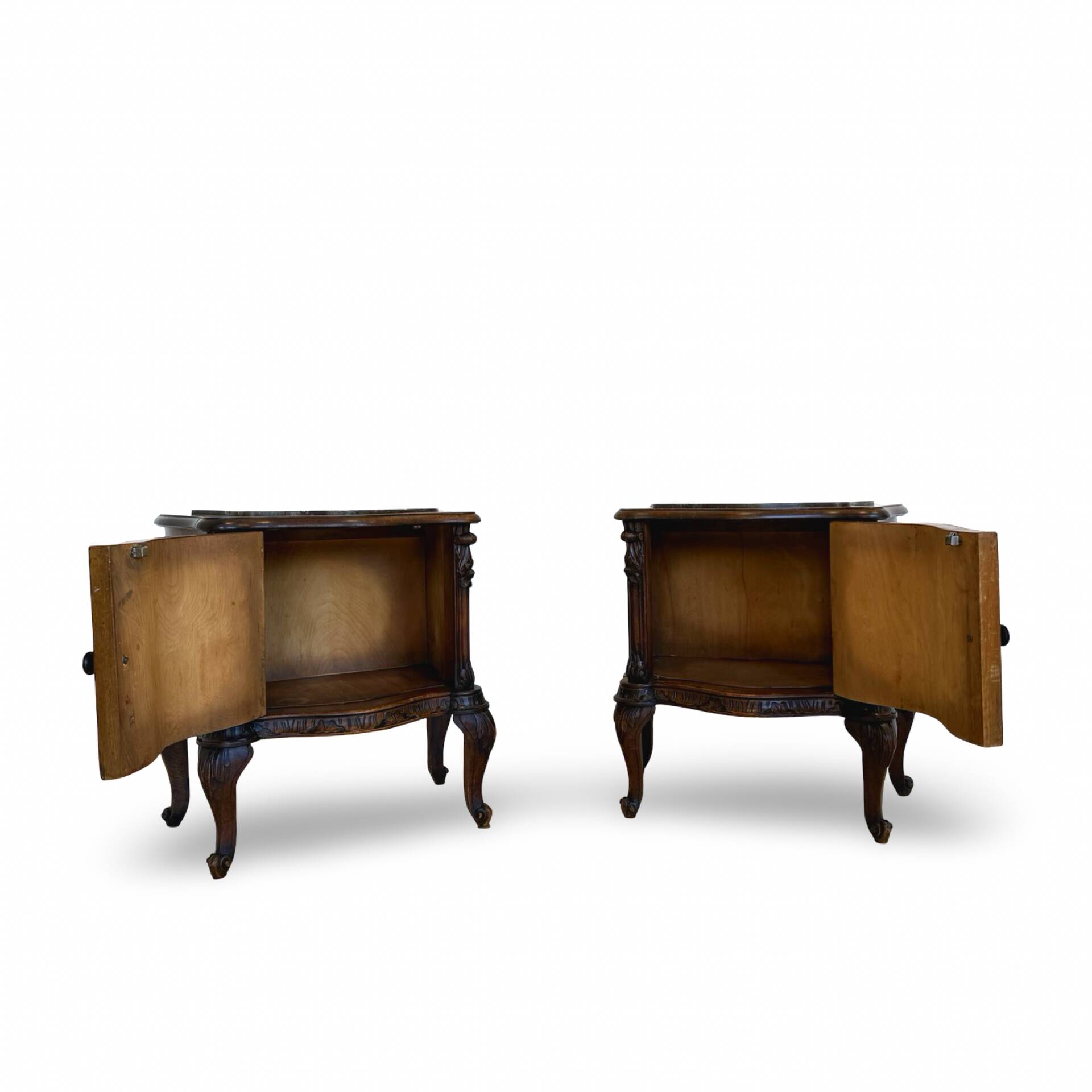 serpentine nightstands in walnut Art Deco