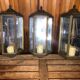Old Brass Lantern Wall Lamp with Mirrored Background + Vintage Glass Plates