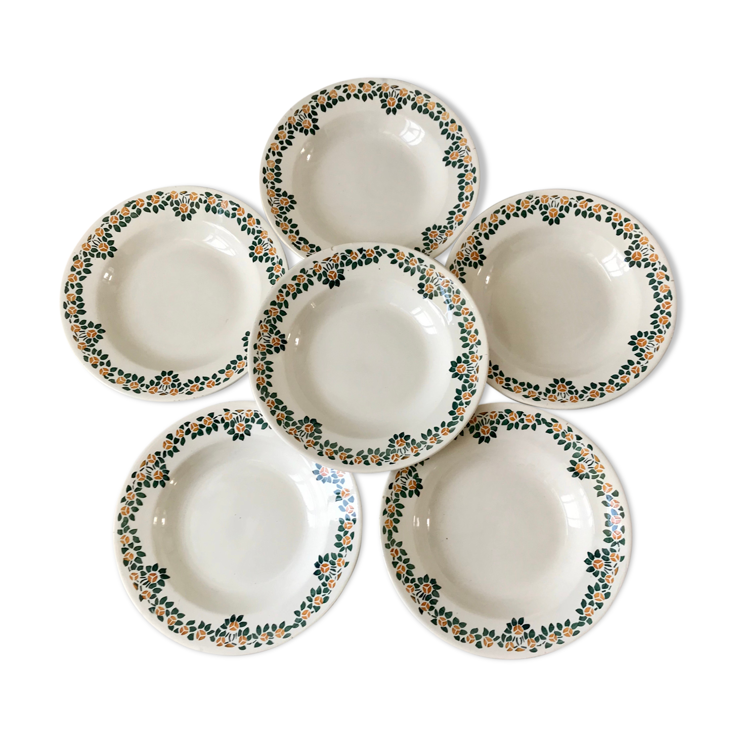 Set of 6 hollow earthenware plates New Givors model "RIta" 30s