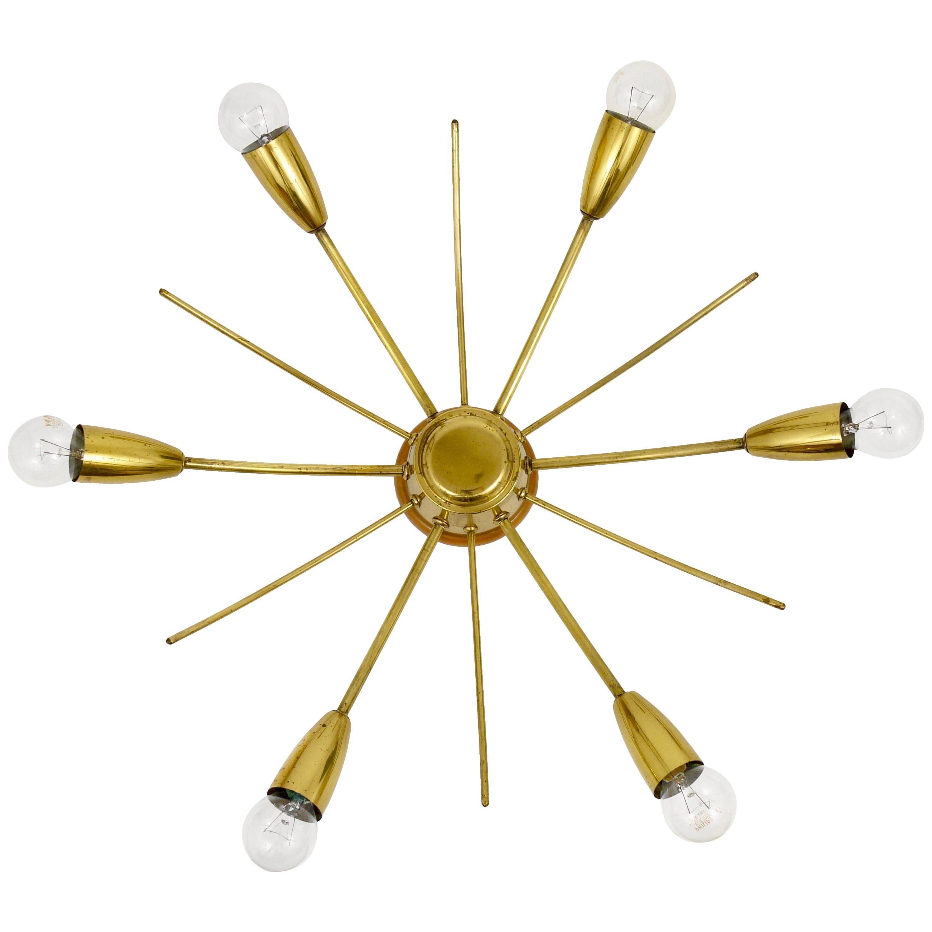 J.T. Kalmar Sun Lustre in Brass Mid-Century, Austria, 1950s