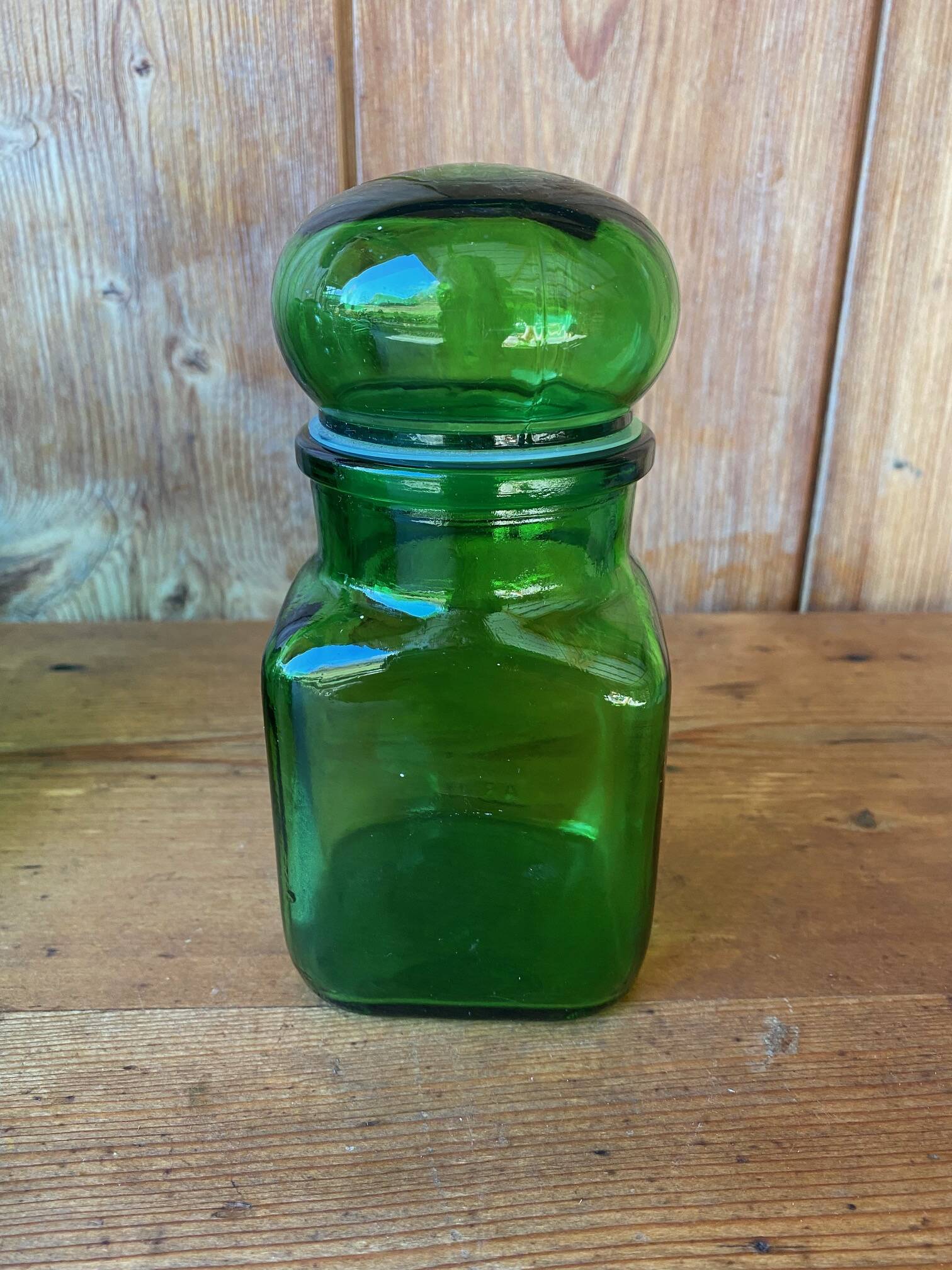 Set of 3 Ariel vintage green glass jars