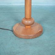 Vintage Swedish wooden floor lamp with pleated shade from the 1960s.