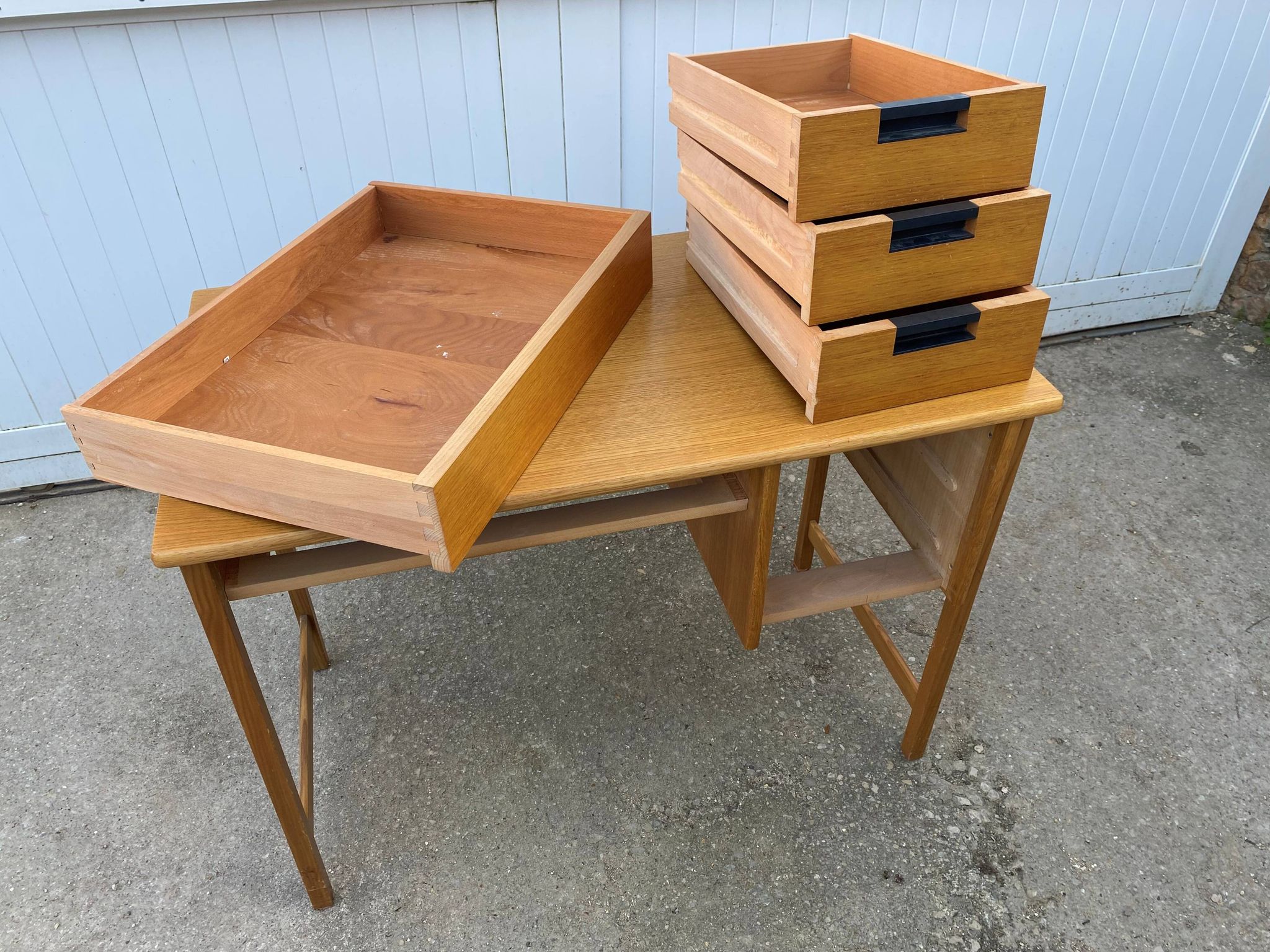 Scandinavian desk in light teak wood with 3 + 1 drawers, vintage from the 60s