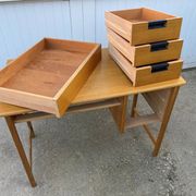 Scandinavian desk in light teak wood with 3 + 1 drawers, vintage from the 60s