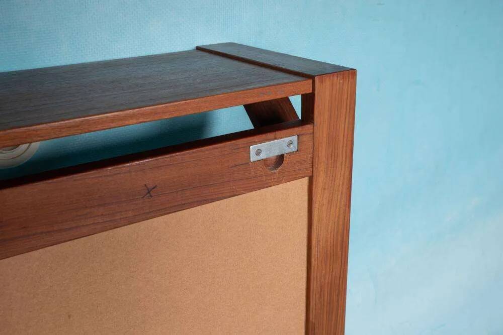 Danish teak mirror with shelf for hats from the 1960s.