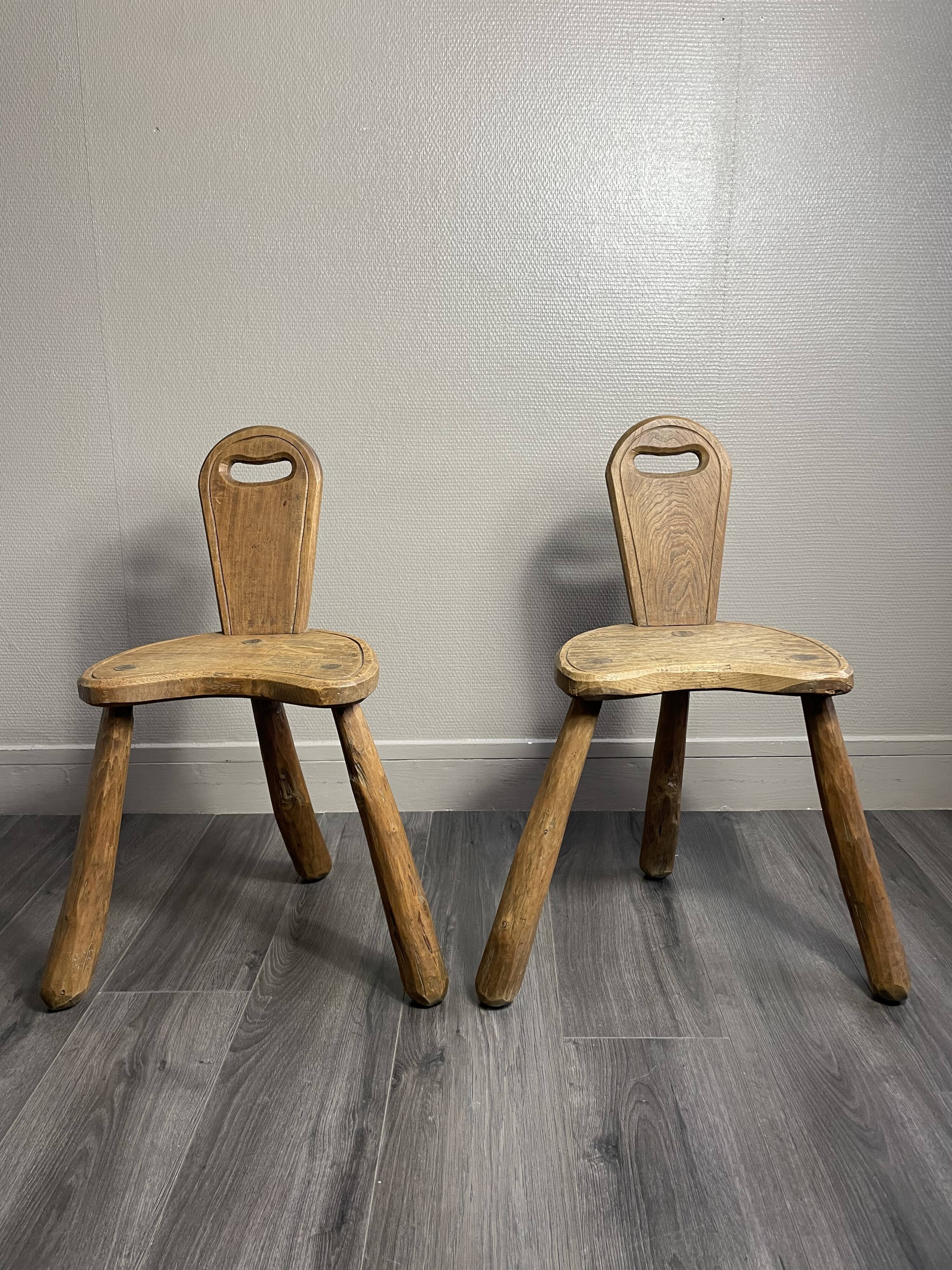 Pair of solid wood farmhouse stools