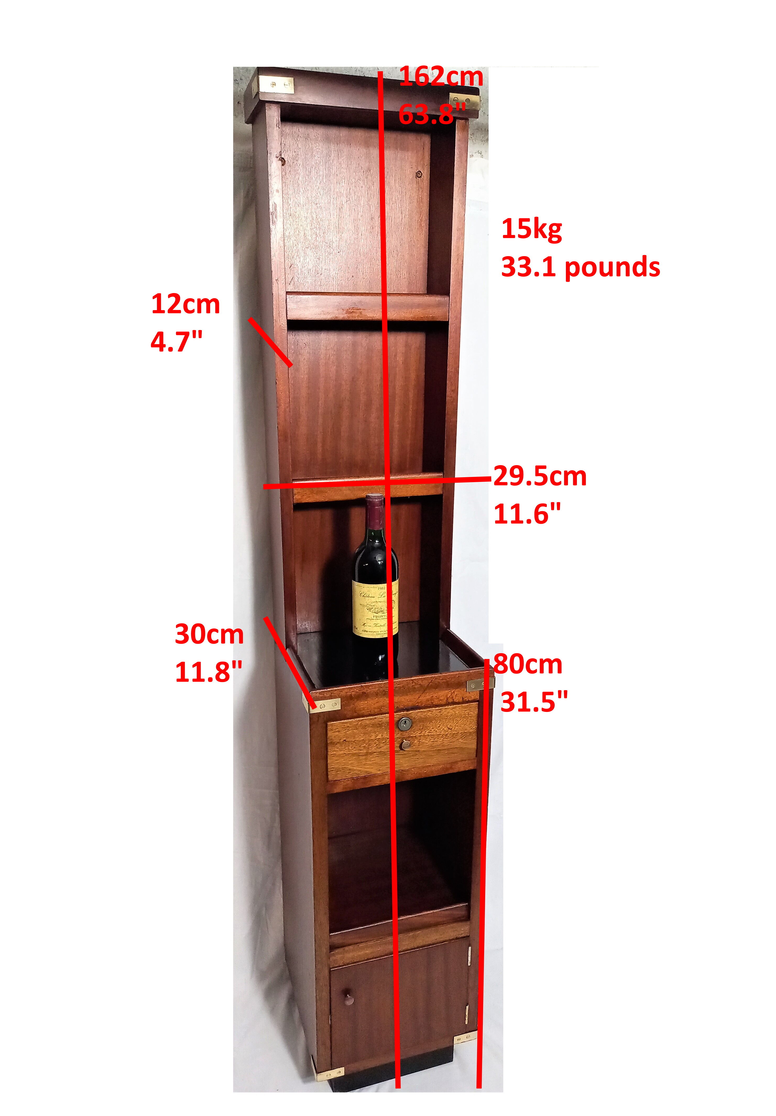 Pair of bedside tables with mahogany and brass shelf
