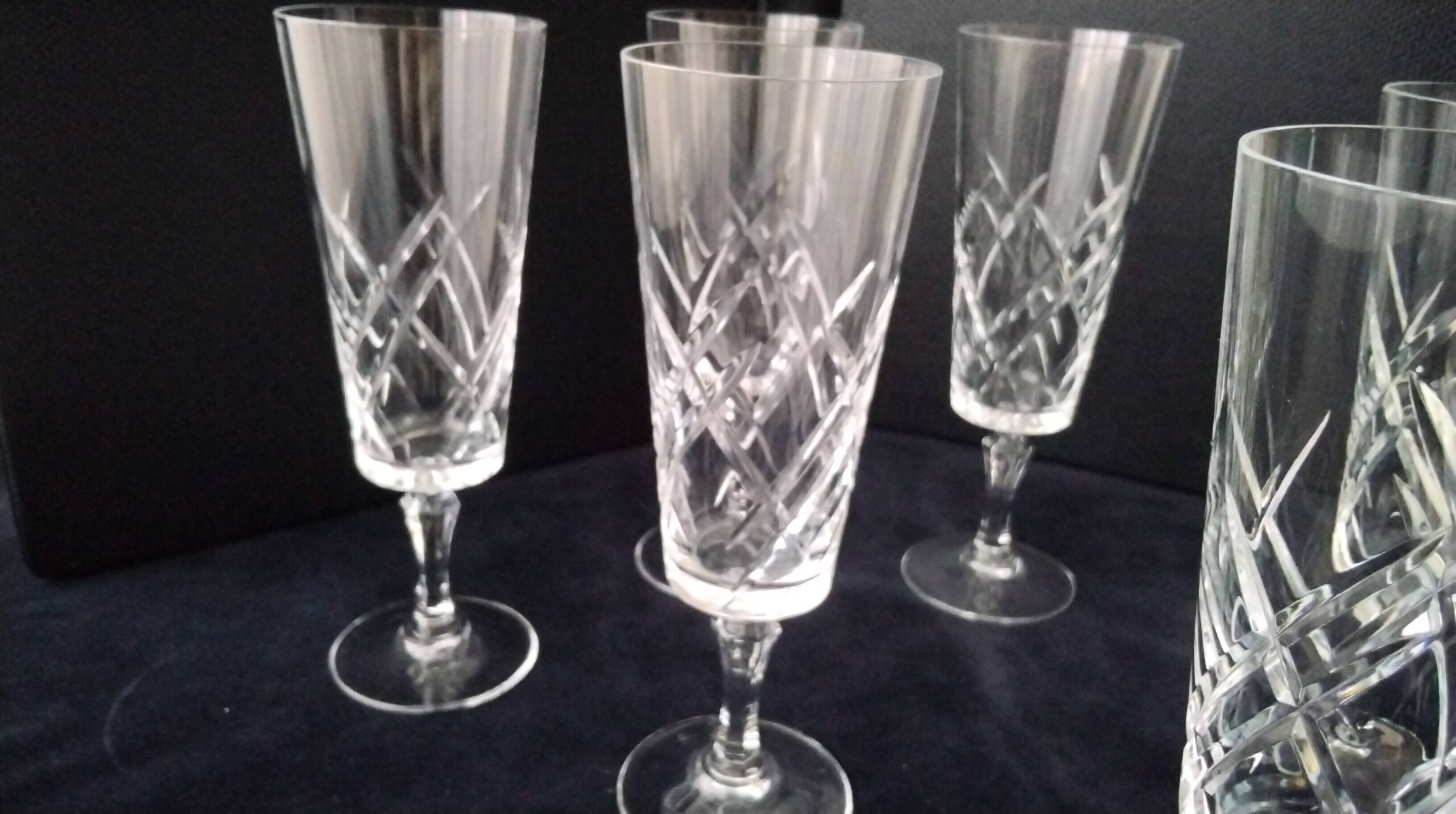 6 Antique Champagne Flutes in Arques Crystal, Saumur Model