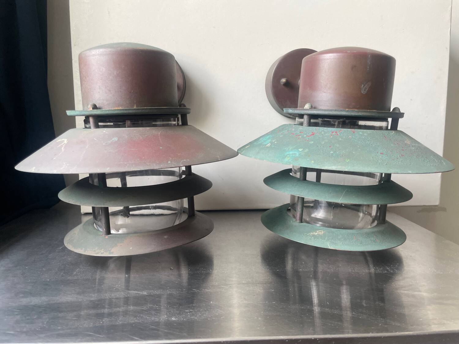 Pair of Classic Danish Vintage Outdoor Wall Lamps in  Copper