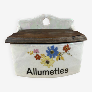 Vintage ceramic matchbox decorated with flowers
