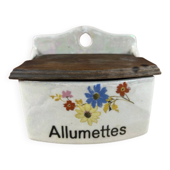 Vintage ceramic matchbox decorated with flowers