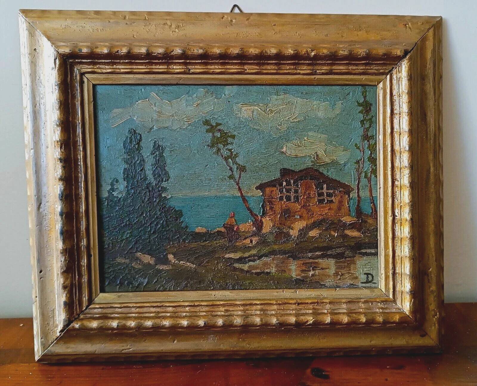Oil painting on panel landscape early 1900s