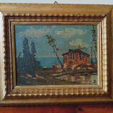 Peinture à l'huile sur panneau paysage début des années 1900