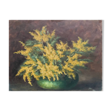 Still life painting with mimosa in the spirit of Kisling