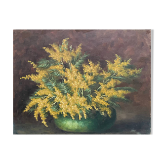 Tableau nature morte au mimosa dans l’esprit de Kisling