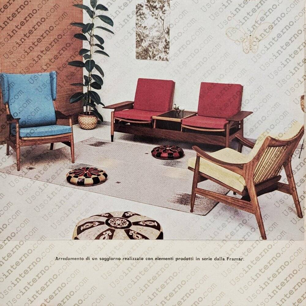 Wooden canapé and white boucle by Mario Franchioni for Framar, 1960s.