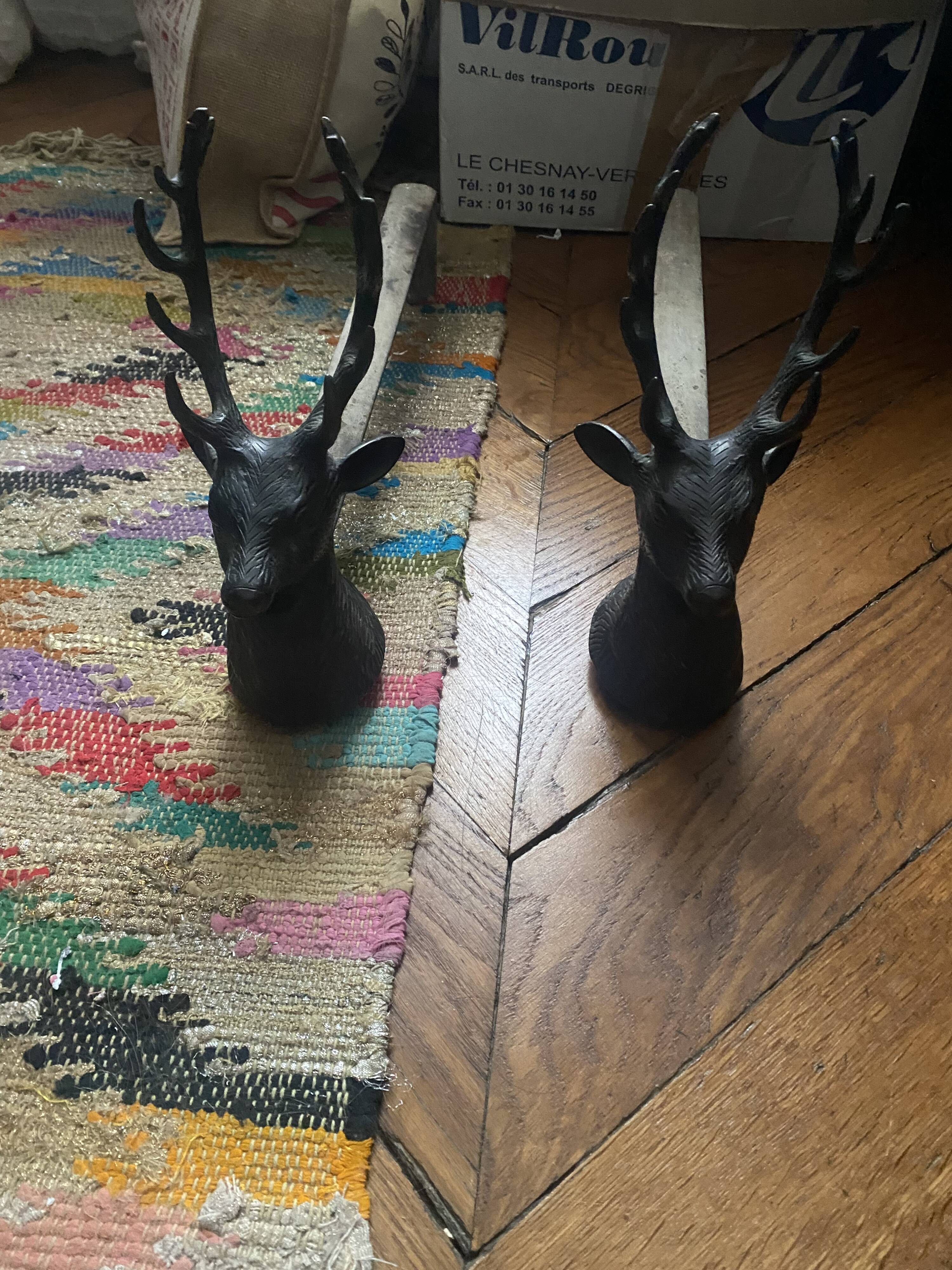 Pair of vintage deer head andirons