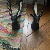Pair of vintage deer head andirons