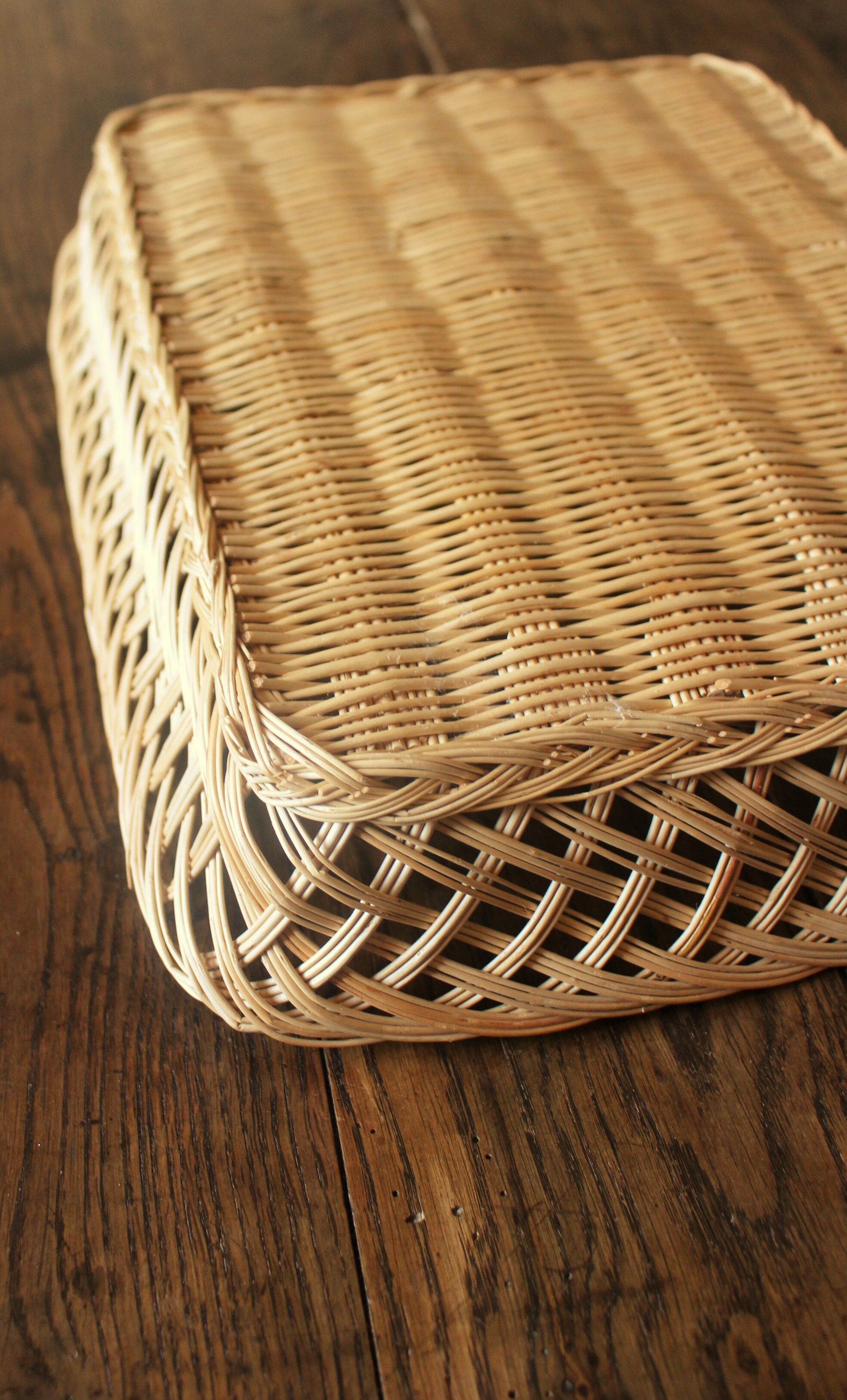 Basket wicker rectangle borders openwork vintage basketry