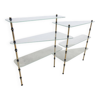 Etagère présentoir vitrine de magasin en verre et laiton 1950