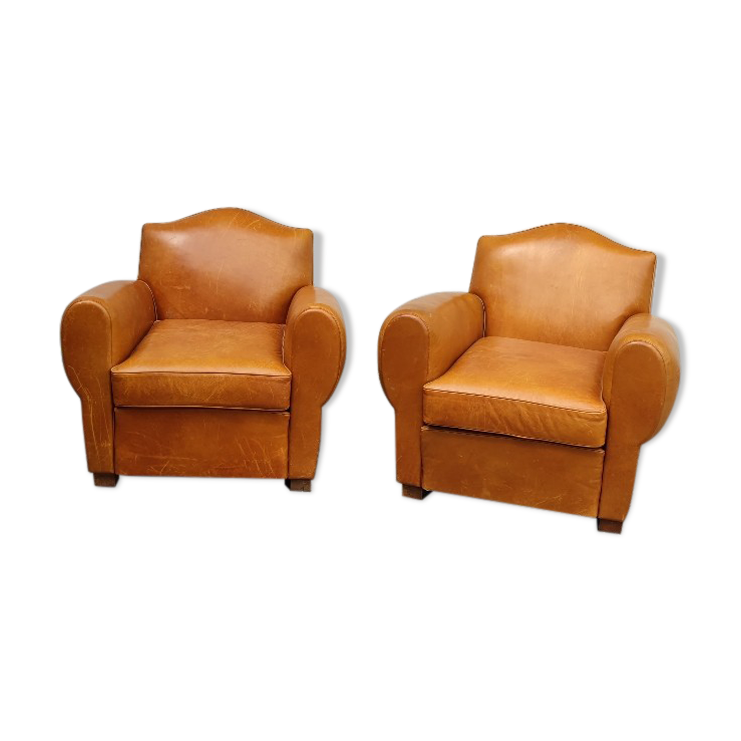 Pair leather club armchairs