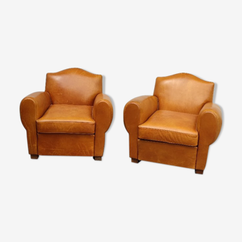 Paire fauteuils club cuir