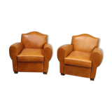 Pair leather club armchairs