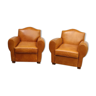 Pair leather club armchairs