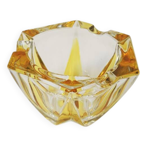 Ancien cendrier en cristal taillé transparent & jaune