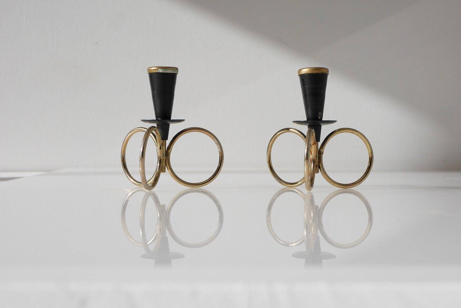 Mid-century modern metal candlestick holders by Gunnar Ander for Ystad Metal, Sweden, set of 2