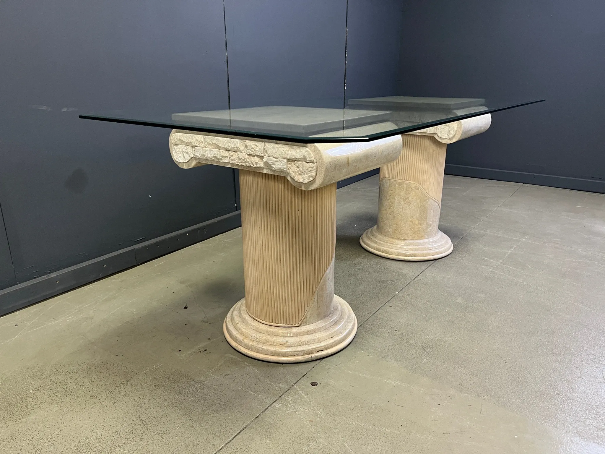 Vintage tessellated stone pedestal dining table by Maitland Smith, 1970s