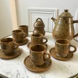 coffee service 6 cups and saucers, teapot and sugar bowl in ceramic / pottery / stoneware years 50-6