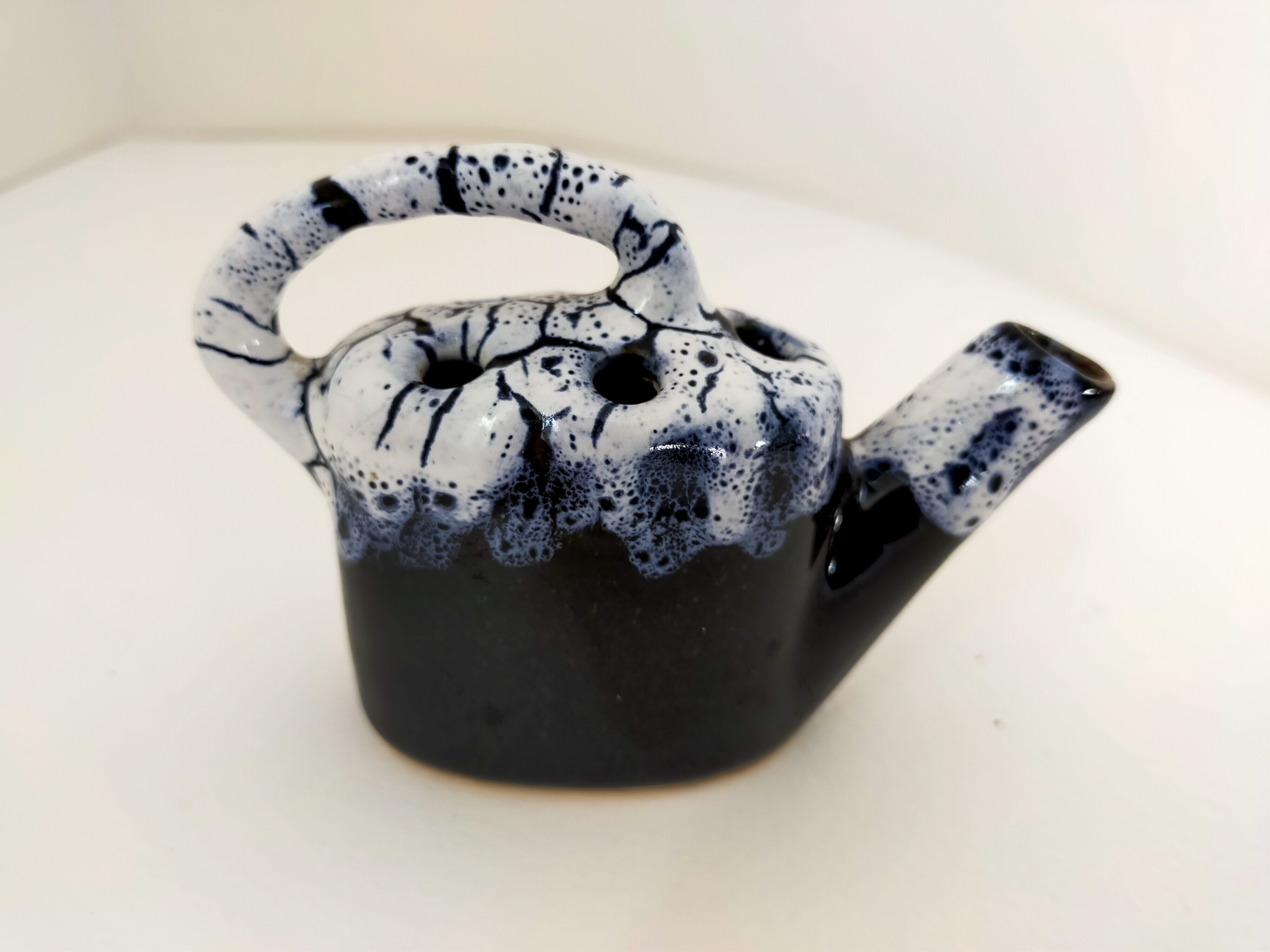 picnic blue ceramic watering can