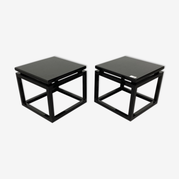 Pair black lacquered wood sidetables