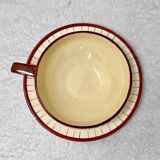 Vintage Longchamp Cup with Saucer – Cream and Brown Checkered Earthenware