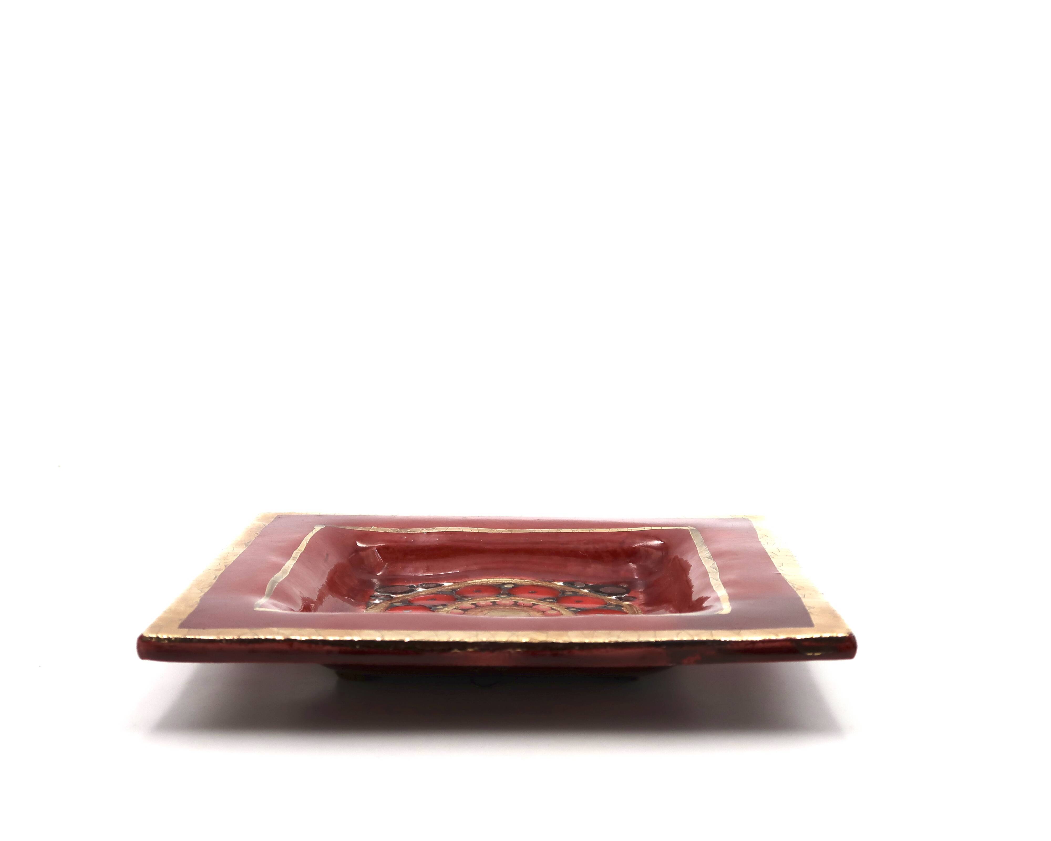 Georges Pelletier red and gold square ceramic pocket emptier, 1970s