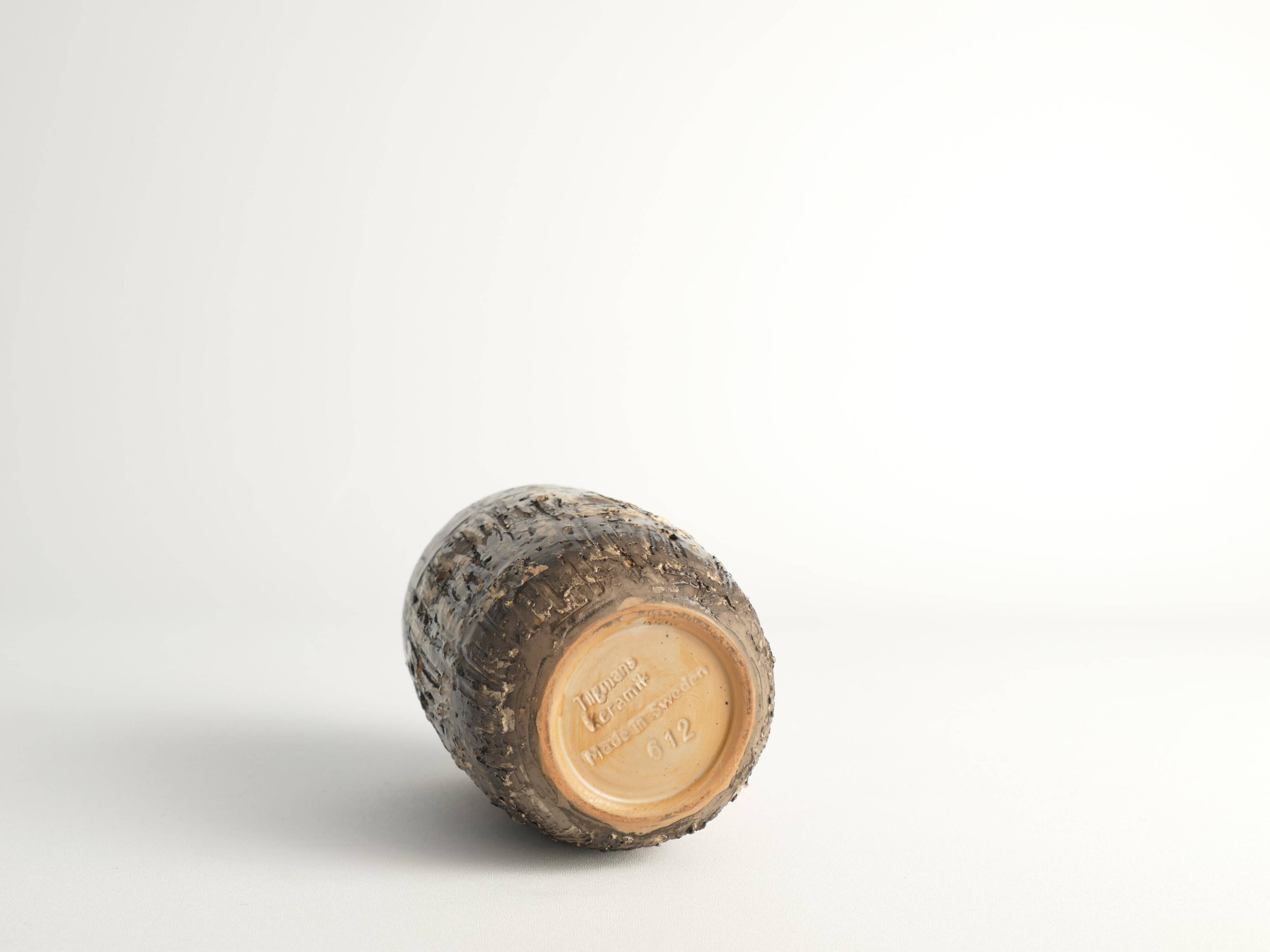 Unique Scandinavian Modern Brutalist Stoneware Vase by Tilgmans, Sweden 1960s