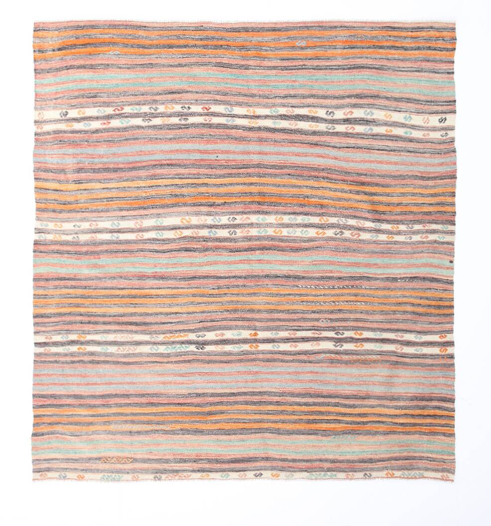 Pinstriped Pattern Vintage Kilim Rug, 201x227Cm