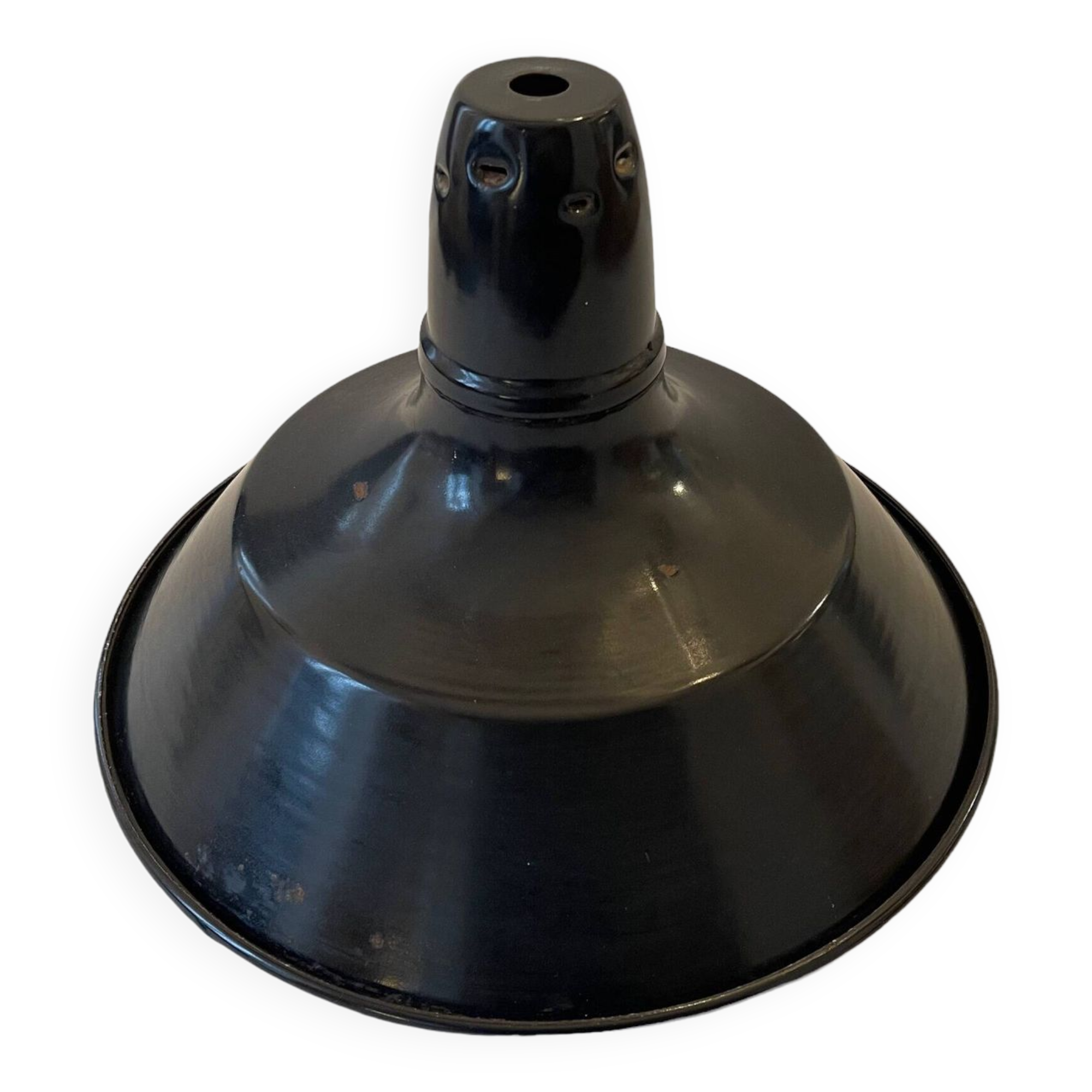 Large industrial lampshade in black enameled sheet metal, vintage 1950 N1