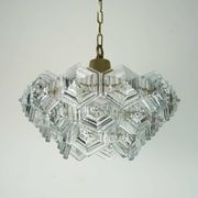 3-tier mid century pendant light with 27 hexagonal glass panels 1960s 70s