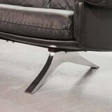 De Sede Black Leather Strap Stitched Three-Seat Sofa DS31. Switzerland, 60s
