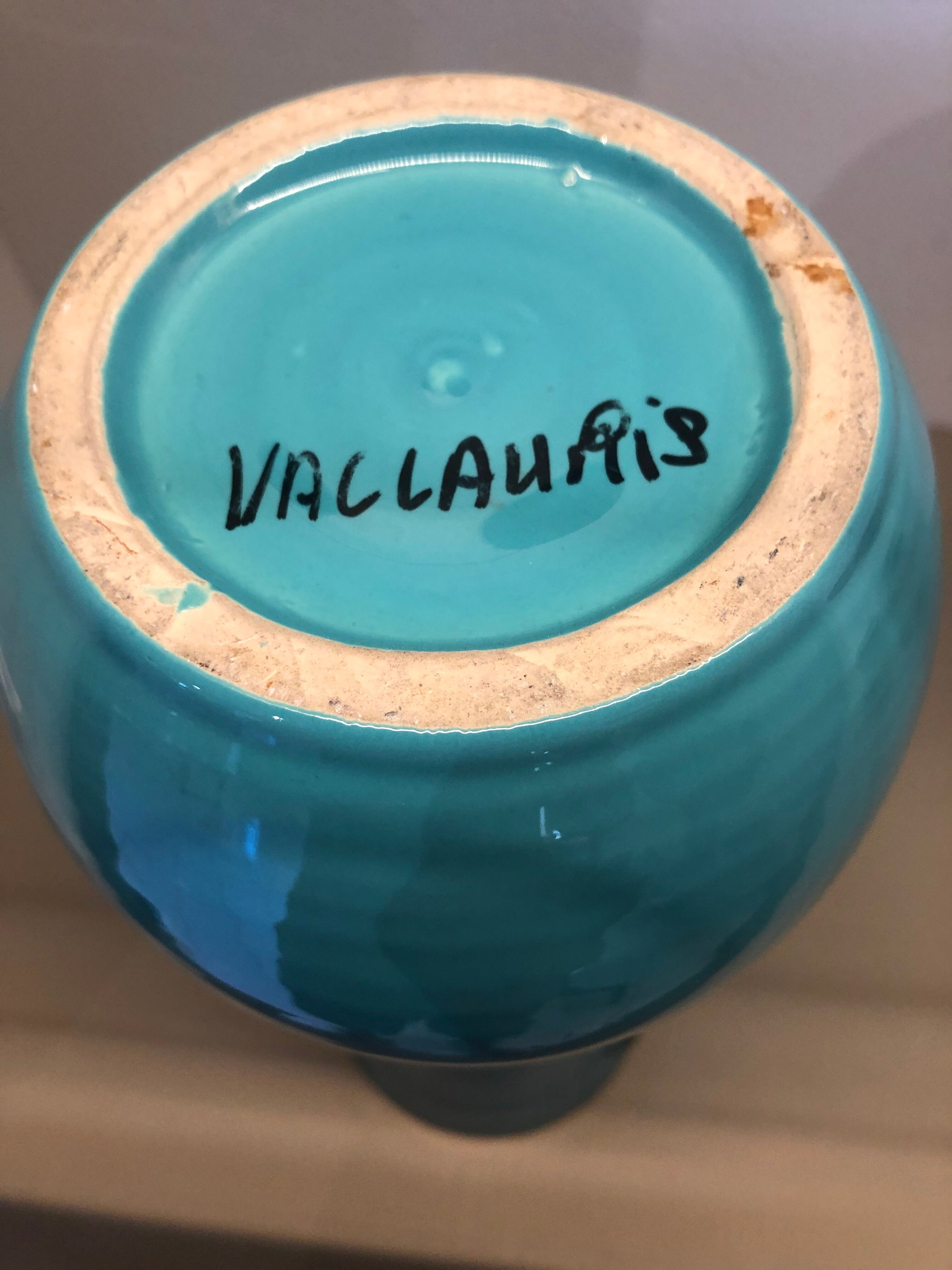 Sculptural vase with turquoise ceramic floral details