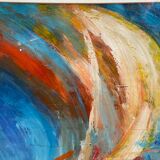 Old Oil On Paper JULIE Boat 89 + Grey Aluminum Frame