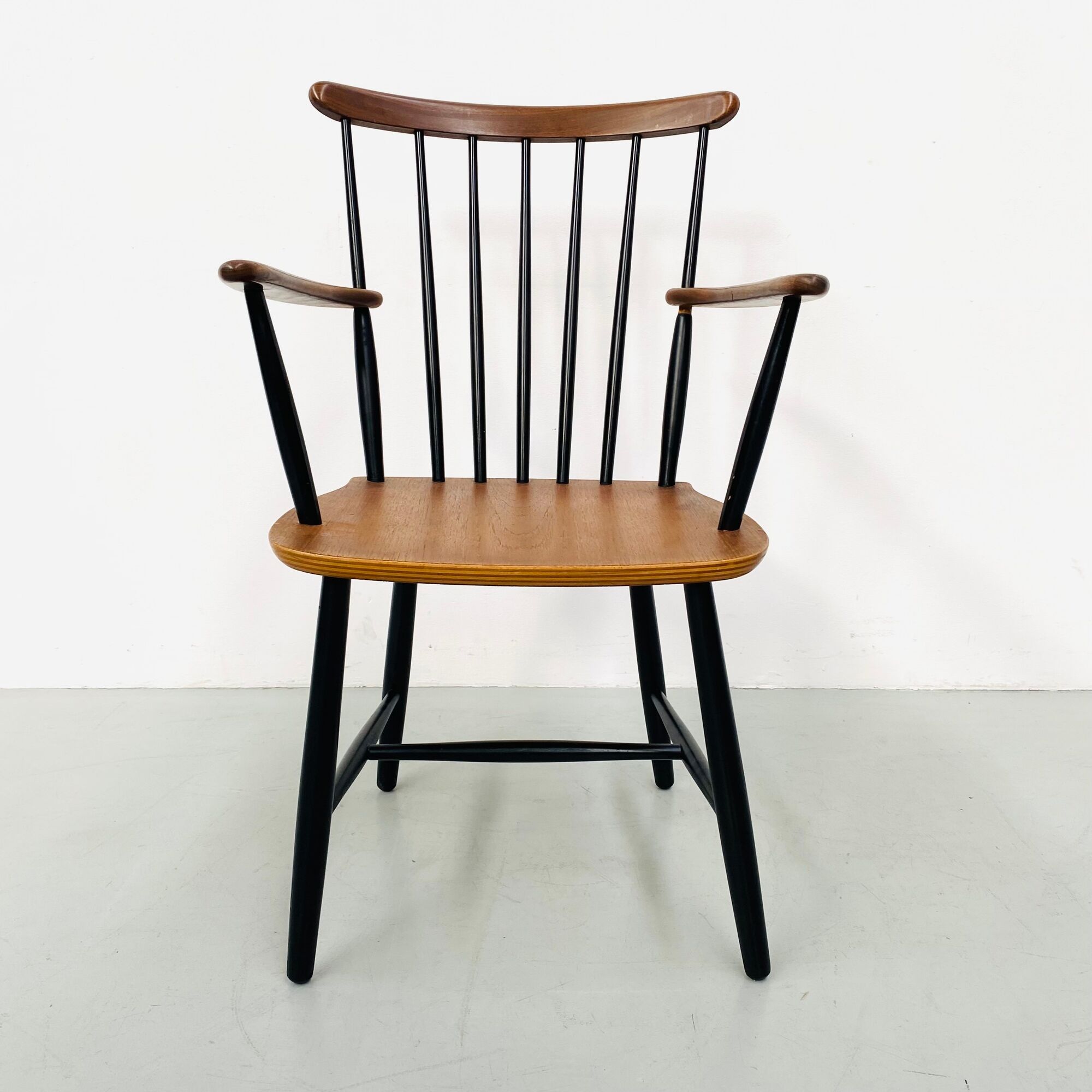 Danish spindle teak armchair, 1950s