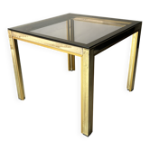 Table d'appoint en laiton et verre fumé des années 1970, Hollywood Regency, Renato Zevi