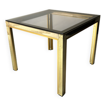 Vintage 1970s Brass Smoked Glass Side Table, Hollywood Regency, Renato Zevi