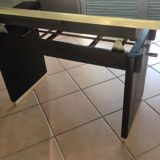 Table basse avec plateau en verre noir relevable et rallonges années 40-50