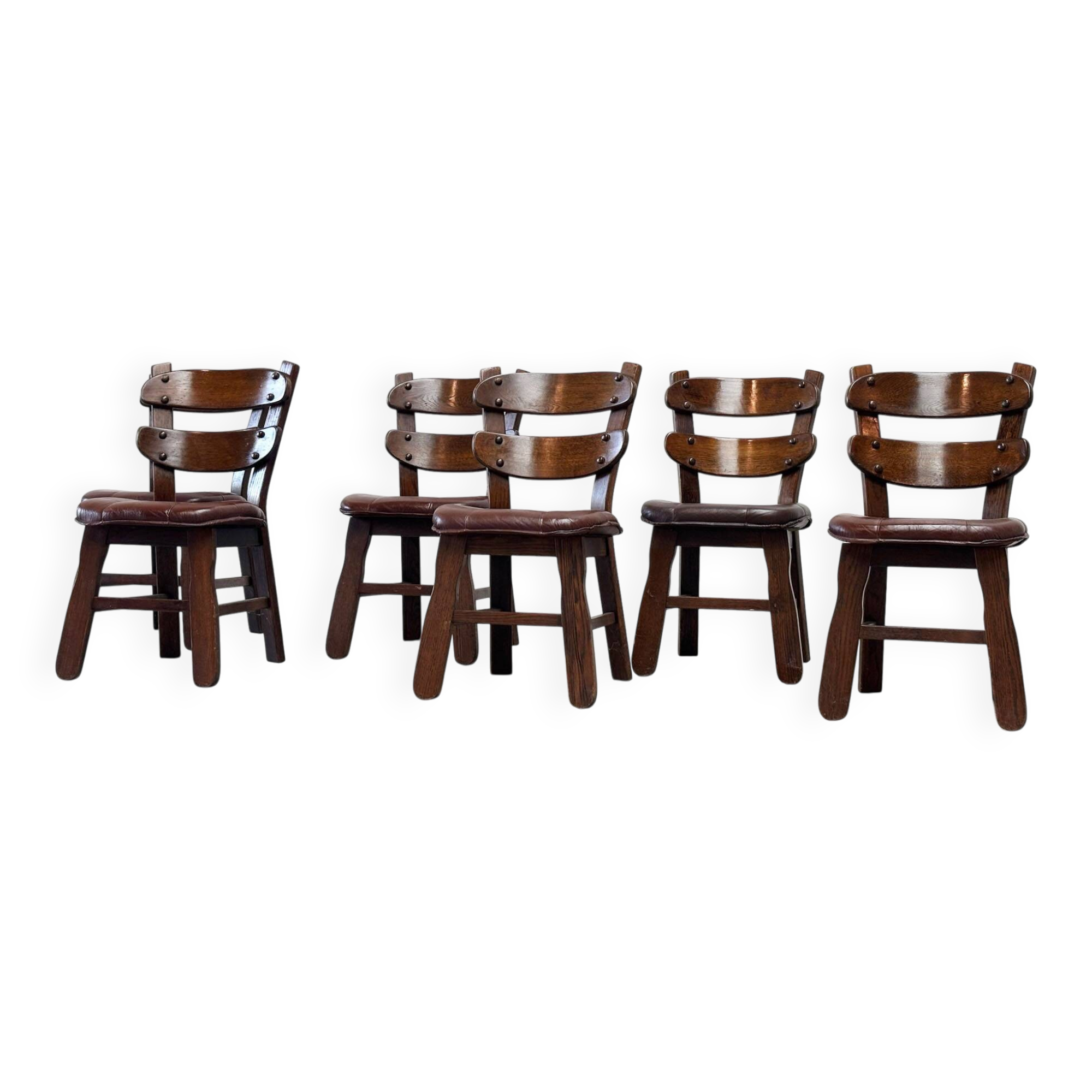 Ensemble de six chaises de salle à manger brutalistes françaises