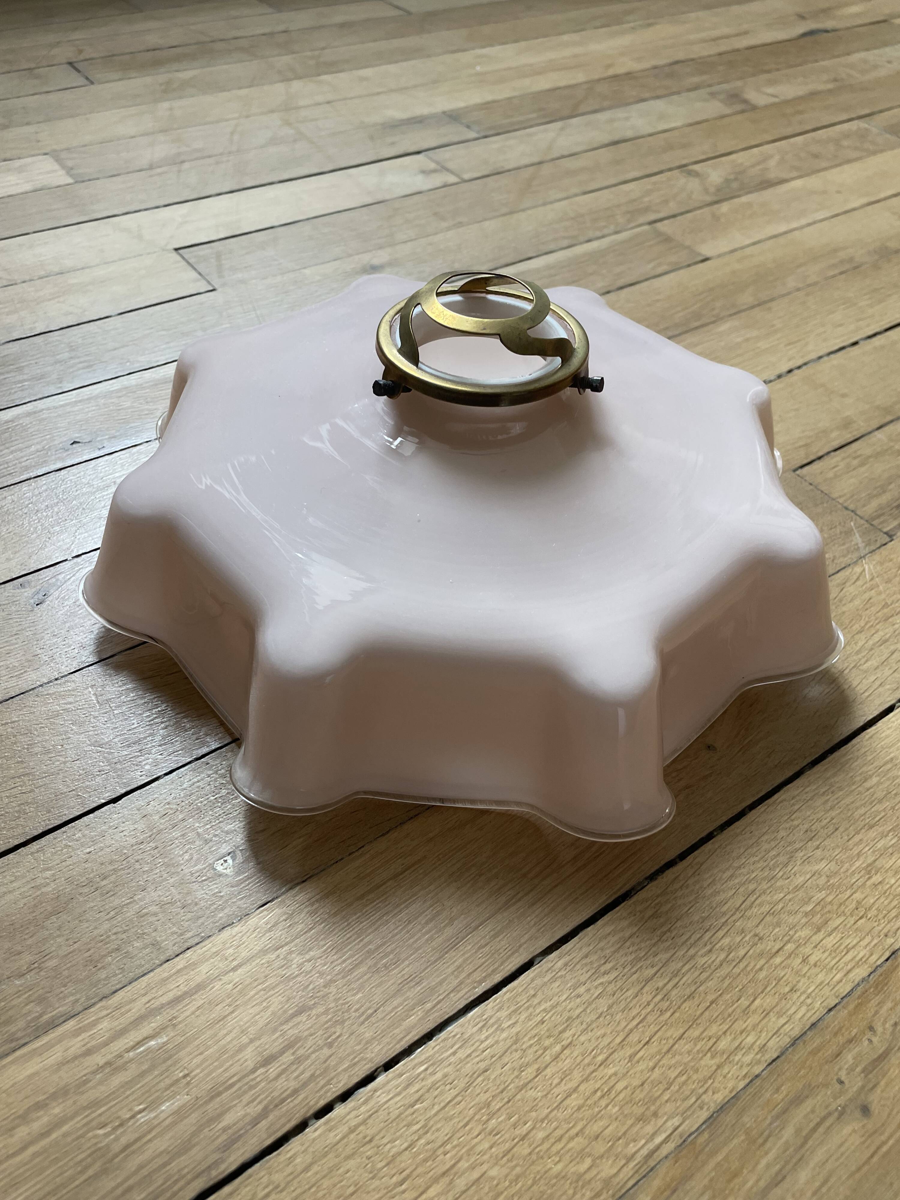 Vintage opaline pink glass lampshade from Czechoslovakia 250912