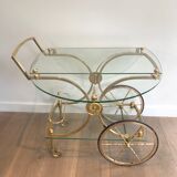 Neo classical style table in silver and gold metal and glass